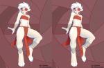 4_toes anthro bandage barefoot bottomwear claws clothing facial_markings feet female flat_chested hair head_markings hovering loincloth markings short_hair simple_background solo toes wide_hips 3dconfursion_(editor) conditional_dnp qualzar kae_esrial mammal tarunah cross_eye_stereogram hi_res side_by_side_stereogram stereogram