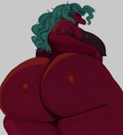 anthro beak big_breasts big_butt breasts butt feathers female green_hair hair huge_breasts huge_butt looking_away red_body red_feathers solo thick_thighs wide_hips sssonic2 scarlet_(sssonic2) avian bird 2024 hi_res