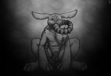 balls bodily_fluids claws dirty drooling erection genitals male markings nightmare_fuel nipples nude penis recycling saliva slime solo tube mot lagomorph leporid mammal rabbit digital_media_(artwork) monochrome