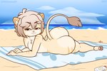 anthro beach big_butt butt exhibitionism huge_butt male nude public public_nudity solo sultry_gaze sunscreen thick_thighs towel pkfirefawx finn_(itsjay) felid feline lion mammal pantherine hi_res