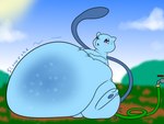 ambiguous_gender belly belly_expansion belly_squish big_belly blue_body blue_ears blue_eyes blue_pawpads blue_tail blush bodily_fluids cloud expansion faucet feral grass green_hose hand_on_belly hand_on_own_belly hose hose_in_butt hose_inflation huge_belly hyper hyper_belly hyper_inflation inflation liquid_inflation motion_lines mud onomatopoeia open_mouth outside pawpads plant red_tongue sitting sky slorsh solo sound_effects squish sun sweat sweatdrop swelling tail text tongue water water_inflation alvro nintendo pokemon generation_1_pokemon legendary_pokemon mew_(pokemon) pokemon_(species) shiny_pokemon 2024 4:3 colored digital_media_(artwork) flat_colors hi_res