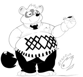 anthro belly bottomwear clothing humanoid_hands male necktie overweight overweight_male pants shirt simple_background smoking_pipe solo topwear white_background zeny zenywolf animal_crossing nintendo tom_nook_(animal_crossing) canid canine mammal raccoon_dog tanuki 2015 monochrome
