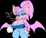 alpha_channel anthro bat bessi_the_bat bottomwear clothing clothing_pull female hair mammal pants ponytail sega shea715 shirt shirt_pull solo sonic_the_hedgehog_(series) teasing teasing_viewer topwear topwear_pull tube_top yoga_pants