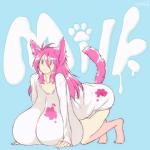 :3 animal_print big_breasts breasts cow_print female hair huge_breasts hyper hyper_breasts long_hair open_mouth pink_hair solo stretching tail tail_motion tailwag tongue tongue_out yellow_eyes hataraki_ari milkcat_(hataraki) animal_humanoid cat_humanoid felid felid_humanoid feline feline_humanoid humanoid mammal mammal_humanoid 1:1 2d_animation animated frame_by_frame short_playtime signature