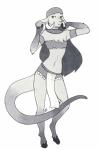 ambiguous_gender anthro chest_tuft clothed clothing fur hair horn long_hair pose simple_background smile solo standing tuft white_background zedorasa rasa bovid caprine goat mammal rocky_mountain_goat absurd_res hi_res monochrome pinup traditional_media_(artwork)