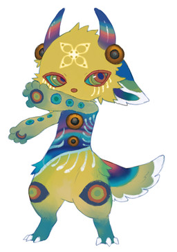 2_horns 5_fingers ambiguous_anthro ambiguous_gender anthro barefoot blue_body blue_ears blue_fur blue_horn blue_inner_ear blue_markings blue_sclera blue_tail cheek_tuft claws countershading digitigrade eye_markings facial_tuft feet fingers fur glistening glistening_horn gradient_horn green_ears green_eyes horn hypnotic_eyes knee_markings markings mouthless multicolored_body multicolored_fur multicolored_horn multicolored_markings orange_horn orange_nose pupils purple_horn purple_pupils red_eyes simple_background solo standing tail tuft white_background white_body white_claws white_countershading white_inner_ear white_markings yellow_body yellow_fur jejejunum lsd:_dream_emulator linen_(lsd_dream_emulator) demon dream_creature 2026 full-length_portrait portrait