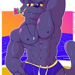 abs anthro beach biceps clothing flower fur looking_at_viewer male muscular muscular_anthro muscular_male nipples outside pecs plant rose_(flower) seaside simple_background solo swimwear fizzyjay nintendo star_fox panther_caroso felid mammal pantherine 1:1 digital_media_(artwork) hi_res