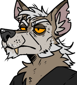 anthro black_clothing black_nose black_topwear brown_body brown_fur cheek_tuft clothing eyebrows facial_tuft fangs fur glistening glistening_nose grey_inner_ear_fluff grumpy hair inner_ear_fluff male mouth_closed narrowed_eyes neck_tuft simple_background solo tan_teeth teeth topwear tuft white_background white_eyebrows white_hair swampjaws kenneth_goodwin canid canine canis mammal wolf bust_portrait low_res portrait