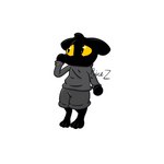 ambiguous_gender anthro black_body bottomwear clothing ears_down feline_ears hoodie paws pivoted_ears shorts simple_background solo topwear white_background yellow_sclera ricez domestic_cat felid feline felis mammal 1:1 absurd_res hi_res shaded