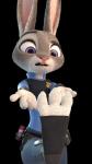 anthro clothing confusion feet female foot_focus fur grey_body grey_fur leaning leaning_backward open_mouth paws police police_uniform purple_eyes solo spats toes uniform sasha_acoiners splatypi disney zootopia judy_hopps lagomorph leporid mammal rabbit 3d_(artwork) 9:16 alpha_channel digital_media_(artwork) hi_res