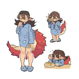 animal_slippers blindfold bodily_fluids brown_hair brush brushing brushing_hair brushing_teeth chibi clothed clothed_female clothed_humanoid clothing cutlery eye_through_hair eyebrows eyelashes eyemask eyewear female fingers footwear fork front_view furniture hair hairbrush holding_brush holding_fork holding_hairbrush holding_object holding_toothbrush kitchen_utensils mask multiple_poses omelette one_eye_closed pajamas personal_grooming plate pose shoes simple_background sleep_mask slippers solo sparkles styling_hair sweat table tail tan_body tan_skin thick_tail thin_eyebrows tools toothbrush translucent translucent_hair white_background karu184 mythology nigiri_(karu184) animal_humanoid dragon dragon_humanoid humanoid mythological_creature mythological_scalie scalie 1:1 2023 absurd_res digital_drawing_(artwork) digital_media_(artwork) hi_res