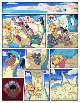 abdominal_bulge anthro bikini clothing female feral flippers force_feeding forced fur green_bikini green_clothing green_swimwear group jumping_on_another male male_pred mouth_shot neck_bulge open_mouth purple_one-piece_swimsuit red_bikini red_clothing red_swimwear requesting resting swallowing swimwear two-piece_swimsuit unwilling_pred vore willing_prey yellow_body yellow_fur dweet-tea nintendo pokemon fan_character bobcat canid canine canis domestic_dog felid feline generation_1_pokemon koala lapras lynx mammal marsupial pokemon_(species) vombatiform comic hi_res