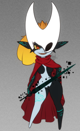 black_body breasts cloak clothing cosplay featureless_breasts featureless_crotch female hair hand_on_hip humanoid_pointy_ears mask open_mouth open_smile orange_hair pointy_ears red_cloak red_clothing red_eyes smile solo thick_thighs wearing_mask wide_hips yellow_sclera scorpdk hollow_knight_(franchise) nintendo team_cherry the_legend_of_zelda twilight_princess hornet_(hollow_knight) midna humanoid twili 2026 absurd_res hi_res