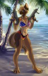 5_fingers abs american_flag_bikini anthro athletic athletic_anthro athletic_female beach big_breasts bikini bikini_bottom bikini_top black_nose blonde_hair blue_eyes breasts brown_body brown_fur claws cleavage clothed clothing colored_nails feet female fingers flag flag_bikini flag_print fur german_flag_bikini gun hair hindpaw holding_gun holding_object holding_ranged_weapon holding_weapon humanoid_hands mp7 nails navel open_mouth open_smile outside palm_tree paws plant plantigrade print_bikini print_clothing print_swimwear ranged_weapon sand seaside side-tie_bikini side_boob skimpy_bikini smile solo standing star_polygon string_bikini swimwear teeth toe_claws toes tongue tree trigger_discipline two-piece_swimsuit under_boob weapon cinnameana dora_schutzhund canid canine canis domestic_dog german_shepherd herding_dog mammal pastoral_dog 2021 digital_media_(artwork) hi_res