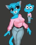 anthro blue_body blue_fur blue_hair breasts clothed clothing eyebrows eyelashes female fur hair smile felicia_cat cartoon_network the_amazing_world_of_gumball nicole_watterson domestic_cat felid feline felis mammal 2021 digital_media_(artwork) hi_res