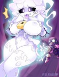 breasts duo female glowing glowing_body nipples solo_focus tongue tongue_out white_body sr_kiosu brawl_stars supercell_(company) squeak_(brawl_stars) ghost spirit