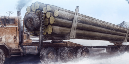bloom bottomless chain clothed clothing heavy_truck log mountain mountain_range road semi-trailer_truck snow sweater topwear truck trucker vehicle wide_image wood dirtypaperjoe reptile scalie snake 2025 absurd_res digital_media_(artwork) hi_res high_contrast long_image story story_in_description widescreen