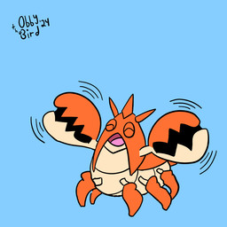 3_horns 5_legs ambiguous_gender blue_background claws eyes_closed happy horn multi_horn multi_leg multi_limb multicolored_body open_mouth orange_body silly simple_background smile solo tongue two_tone_body wiggle_lines obbythebird creatures_(company) game_freak nintendo pokemon arthropod corphish crustacean decapod generation_3_pokemon malacostracan pokemon_(species) 1:1 hi_res signature