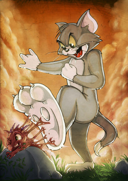 3_toes 4_fingers ambiguous_gender anthro barefoot black_eyes black_nose blood bodily_fluids claws dipstick_tail duo feet fingers foot_focus fur gore grass green_eyes grey_body grey_fur looking_down macro male markings multicolored_tail nude one_eye_closed open_mouth open_smile outside pawpads paws plant plantigrade red_body rock size_difference smile soles standing stomping tail tail_markings teeth toe_claws toes tongue whiskers white_body white_claws white_fur yellow_sclera grishadera metro-goldwyn-mayer tom_and_jerry cirez thomas_cat domestic_cat felid feline felis mammal scalie hi_res traditional_media_(artwork)