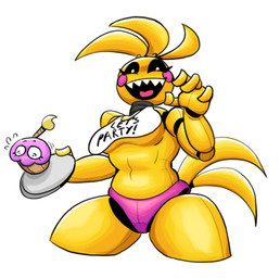 anthro beakless bib breasts clothing feathers female joyful machine non-mammal_breasts panties pink_clothing pink_panties pink_underwear sharp_teeth solo teeth thick_thighs under_boob underwear wide_hips yellow_body yellow_feathers gray_hellsing five_nights_at_freddy's five_nights_at_freddy's_2 scottgames cupcake_(fnaf) toy_chica_(fnaf) animatronic avian bird chicken galliform phasianid robot robot_anthro 2026 hi_res