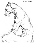 anthro biped downcast empty_eyes male nude sad sitting solo chris_sawyer ulan felid lion mammal pantherine black_and_white line_art monochrome