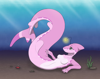 anthro breasts clothing featureless_breasts female fin glowing light light_beam lure_(anatomy) non-mammal_breasts nude pink_body sea seabed solo split_form sunbeam sunlight underwater water creature71 hope_(creature71) ambient_arthropod ambient_crab ambient_crustacean ambient_sealife anglerfish anglerfish_merfolk aquatic fish merfolk digital_media_(artwork) full-length_portrait hi_res portrait