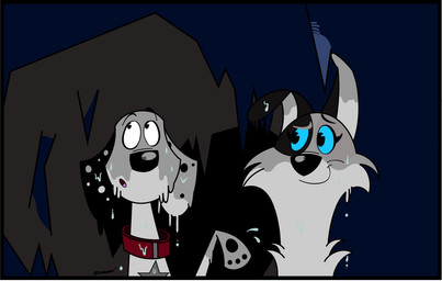 black_ears black_nose blue_sclera cave collar duo female feral fur grey_body grey_fur male red_collar toony wet wet_body white_body white_fur white_inner_ear 3bluemoon 101_dalmatian_street 101_dalmatians disney dylan_(101_dalmatians) summer_(101_dalmatians) border_collie canid canine canis collie dalmatian domestic_dog herding_dog mammal pastoral_dog sheepdog
