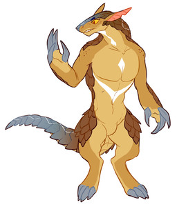 anthro brown_body brown_scales claws male nude red_eyes scales simple_background solo white_background hotadoodle mammal pangolin source_request unavailable_at_source