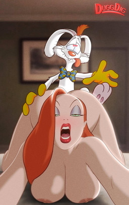 all_fours anthro areola bent_over big_breasts big_penis bow_tie breast_play breasts doggystyle duo female from_behind_position fur genitals green_eyes hair huge_breasts huge_penis humanoid_genitalia humanoid_penis interspecies larger_female lips looking_pleasured male nipples open_mouth penis red_hair red_lips sex size_difference smaller_male titfuck tuft white_body white_fur dugg_dig disney who_framed_roger_rabbit jessica_rabbit roger_rabbit human lagomorph leporid mammal rabbit hi_res
