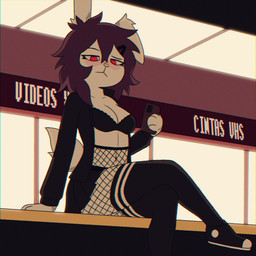 anthro black_bottomwear black_bra black_clothing black_footwear black_legwear black_shoes black_skirt black_socks black_thigh_highs black_thigh_socks black_underwear blush bottomwear bra breasts cleavage clothed clothing detailed_background electronics eyelashes female fishnet_clothing fishnet_legwear fishnet_pantyhose footwear fur hair half-closed_eyes holding_object holding_phone legwear looking_at_viewer looking_down looking_down_at_viewer low-angle_view narrowed_eyes navel one_ear_up pantyhose phone purple_hair red_eyes scut_tail shoes short_tail skirt slim_female socks solo tail text thigh_highs thigh_socks underwear white_body white_fur crischar_foxito alexa_(crischar_foxito) lagomorph leporid mammal rabbit 1:1 2025 absurd_res digital_drawing_(artwork) digital_media_(artwork) hi_res spanish_text