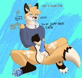 anthro bodily_fluids fur genital_fluids genitals hypnosis male mind_control penis precum solo text transformation canid canine fox human mammal hard absurd_res english_text hi_res