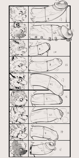 accessory anthro beard blush bodily_fluids chart closed_smile cock_ring collar cum cum_drip cum_strand dripping ear_piercing ear_ring embarrassed erection facial_hair foreskin genital_fluids genital_piercing genitals grin hair half-erect humanoid_genitalia humanoid_penis jewelry kemono ladder_piercing licking licking_lips male mouth_closed open_mouth partially_retracted_foreskin penis penis_accessory penis_chart penis_jewelry penis_piercing piercing prince_albert_piercing retracted_foreskin ring_piercing side_view smile smirk tongue tongue_out unretracted_foreskin vein veiny_penis jeno520573 mythology penis_lineup bear canid canine canis dragon hyena mammal mythological_creature mythological_scalie scalie wolf hi_res line_art sketch