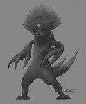 2018 alternate_form ambiguous_anthro ambiguous_gender anthro caymartworks claw_fingers featureless_crotch forehead_gem frill_(anatomy) front_view full-length_portrait fur gem generation_4_pokemon glare grey_background greyscale head_crest head_frill hi_res looking_at_viewer monochrome nintendo pokemon pokemon_(species) portrait pose realistic simple_background standing weavile