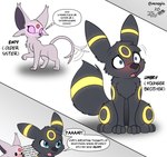 all_fours amogus angry black_body black_fur blue_eyes blush bodily_fluids brother_(lore) brother_and_sister_(lore) chest_tuft coercion comic dialogue duo eeveelution english_text espeon espy_(xenoyia) female feral fur generation_2_pokemon hi_res humor hypnosis incest_(lore) incestuous_temptation male male/female mind_control motion_lines nintendo open_mouth pokemon pokemon_(species) profanity psychic purple_body purple_fur seductive shocked sibling_(lore) sister_(lore) sitting speech_bubble sweat tail tail_motion tailwag talking_to_another telepathy text thought_bubble tuft umbreon umbry_(xenoyia) xenoyia