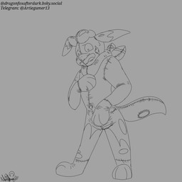 after_transformation anthro male null open_mouth pokemorph pool_float pool_toy pooltoy_transformation simple_background solo tail text transformation fledgedragonfox kinktober kinktober_2025 nintendo pokemon false_(fledgedragonfox) generation_7_pokemon humanoid mimikyu pokemon_(species) 1:1 2025 monochrome