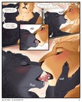 2024 4:5 ?! anthro ayer_(notafurrytho) black_body black_claws black_fur black_lips black_spots blush bodily_fluids border cameron_(notafurrytho) claws comic cum cum_drip cum_drool cum_in_mouth cum_inside cum_kiss cum_on_chin dialogue digital_media_(artwork) dripping duo english_text felid fur genital_fluids green_eyes hand_on_face hi_res interrupted interrupted_speech kissing leopard lion lips making_out male male/male mammal mane muscular muscular_anthro muscular_male narrowed_eyes notafurrytho nude open_mouth pantherine profanity simple_background snowballing sound_effects speech_bubble spots talking_to_another talking_to_partner tan_body tan_fur tan_mane text tongue tongue_out white_border