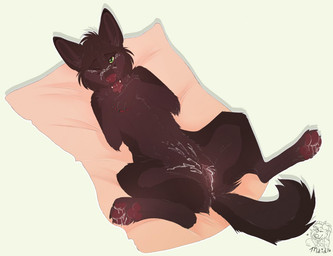 after_sex anus black_body black_fur bodily_fluids butt claws countershading cum cum_in_vagina cum_inside cum_on_face cum_on_feet cum_on_muzzle eyebrows feet female female_feral feral fur genital_fluids genitals grey_body grey_countershading humanoid_genitalia humanoid_vulva looking_at_viewer lying messy multicolored_body multicolored_fur on_back pawpads paws presenting presenting_anus presenting_hindquarters presenting_vulva saliva simple_background smile solo spread_legs spreading text toes tongue tongue_out vulva maid. hope_(psy101) canid canine canis mammal wolf 2017 dated digital_media_(artwork) english_text story story_in_description