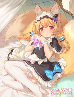 2_tails clothed clothing dress female legwear maid_headdress maid_uniform multi_tail solo tail thigh_highs uniform young young_female young_humanoid cloneko_(zelmeledf2) animal_humanoid canid canid_humanoid canine canine_humanoid fox_humanoid humanoid mammal mammal_humanoid 2025 absurd_res hi_res