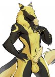 animal_genitalia anthro balls black_body black_fur claws erection fur genitals hand_on_chest hand_on_hip knot male nude penis sheath solo standing yellow_body yellow_fur yellow_penis miramint jackel_(hacksource553) sergal absurd_res hi_res