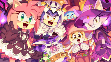 anthro black_clothing black_dress clothing costume dress female ghost_costume group halloween_bucket halloween_costume hat headgear headwear holidays male open_mouth purple_clothing purple_hat purple_headwear smile witch_hat ririkuma halloween sega sonic_the_hedgehog_(series) amy_rose big_the_cat blaze_the_cat charmy_bee cheese_the_chao cream_the_rabbit froggy_(sonic) amphibian arthropod bee chao_(sonic) domestic_cat eulipotyphlan felid feline felis frog hedgehog hymenopteran insect lagomorph leporid mammal rabbit hi_res