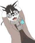 anthro chibi clothing coat cute_fangs eyes_closed eyewear fangs fur glasses humor male multicolored_body multicolored_fur scarf solo teeth topwear nikukyu299paw lifewonders tokyo_afterschool_summoners masanori_(tas) canid canine canis domestic_dog mammal hi_res