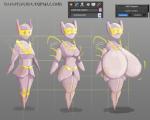 breast_expansion breasts expansion eyes_closed female grey_background gui humanoid hyper machine not_furry pink_body robot simple_background snesflint solo wide_eyed yellow_body