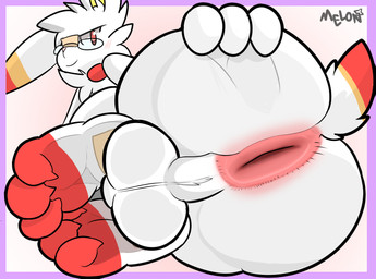 anthro anus balls big_anus big_balls big_butt blush butt eyewear feet foot_focus genitals glasses hand_on_butt looking_at_viewer male presenting presenting_anus presenting_hindquarters smug solo spread_butt spreading sparkmelon nintendo pokemon moka_(sparkmelon) generation_8_pokemon pokemon_(species) scorbunny