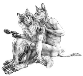 4_toes 5_fingers anthro brush brushing brushing_fur claws duo eye_contact feet fingers fur hairbrush hairless holding_brush holding_hairbrush holding_object looking_at_another male male/male neck_tuft nude_anthro nude_male pawpads paws personal_grooming pointy_ears prick_ears simple_background sitting social_grooming tail toe_claws toes tuft white_background blotch canid canine canis collie domestic_dog hairless_dog herding_dog mammal pastoral_dog primitive_dog rough_collie sheepdog xoloitzcuintli 2012 monochrome traditional_media_(artwork)