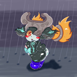 belly boots breasts butt clothing female footwear fused_shadow headgear headwear nipples non-mammal_nipples overweight overweight_female raining shoes solo aramatchan nintendo the_legend_of_zelda twilight_princess midna imp 1:1 absurd_res hi_res