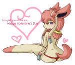 anthro anthrofied blue_eyes blush clothed clothing eyelashes female female_anthro fur gloves_(marking) hair holiday_message holidays leg_markings looking_at_viewer markings panties pink_body pink_fur pink_hair pokemorph socks_(marking) solo text topless topless_anthro topless_female underwear white_body white_fur takame nintendo pokemon valentine's_day eeveelution generation_6_pokemon pokemon_(species) sylveon english_text