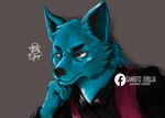 anthro biped black_eyes blue_body blue_fur clothed clothing costume fully_clothed fur male solo topwear vest jeancito93jean canid canine canis mammal wolf bust_portrait digital_media_(artwork) digital_painting_(artwork) hi_res portrait