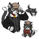 anthro chibi clothing collar eyewear glasses hatwear looking_aside male medallion notched_ear reading serious_face solo tail tail_motion tailwag smilesabertooth baal_sylva hi_res sketch_page