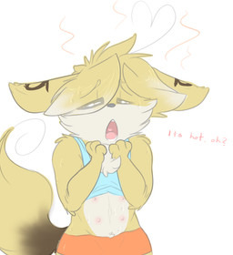 ambiguous_gender ankh anthro black_nose clothed clothing hair midriff multi_nipple multicolored_hair nipples open_mouth simple_background solo two_tone_hair white_background backsash iradium_piros canid canine fennec_fox fox mammal true_fox absurd_res digital_media_(artwork) hi_res