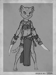 anthro biped bottomwear bracelet clothed clothing digitigrade ear_piercing facial_markings female front_view head_markings holding_knife holding_melee_weapon holding_object holding_weapon inner_ear_fluff jewelry knife loincloth looking_at_viewer markings melee_weapon midriff navel necklace piercing solo spots spotted_body standing tear_(marking) thigh_strap topwear tribal tribal_jewelry tube_top tuft weapon young young_anthro young_female lichfang hasbro magic:_the_gathering wizards_of_the_coast wild_nacatl catfolk felid jaguar leonin mammal nacatl pantherine 2023 3:4 hi_res monochrome sketch